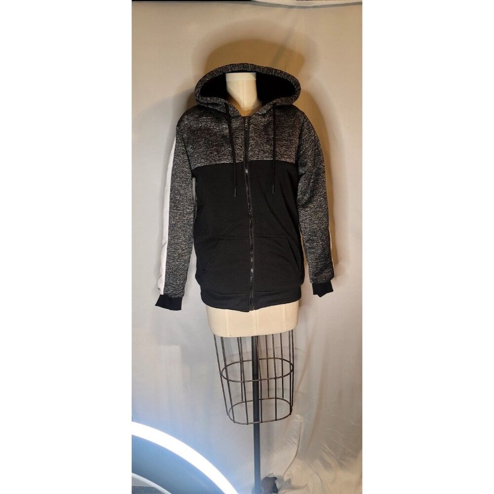 Straight Faded Sweater Men Small Black, Grey & White Hooded Dark Zip Clouser